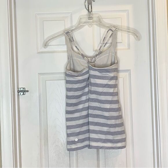Lululemon  Free To Be Tank Micro Macro Polar Cream Silver Slate Stripes Size 8 - Picture 6 of 8